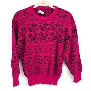 Vintage 80s Mirage retro geometric eclectic grandpa sweater hot pink indie S